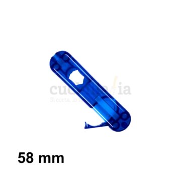 Cacha delantera de 58 mm y tapa para la pila de color azul transparente de recambio para navajas multiusos Victorinox con linterna – C-6202.T1 – Cuchillalia.com