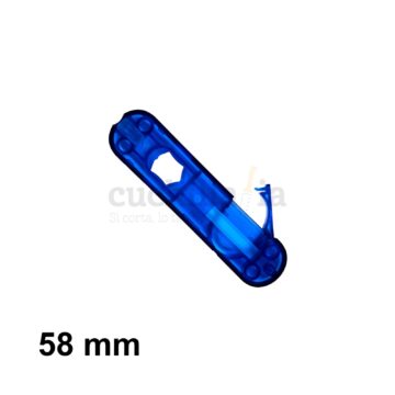 Reverso de la cacha delantera de 58 mm y tapa para la pila de color azul transparente de recambio para navajas multiusos Victorinox con linterna – C-6202.T1 – Cuchillalia.com