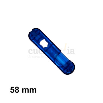 Reverso de la cacha delantera de 58 mm de color azul transparente de recambio para navajas multiusos Victorinox con linterna – C-6202.T1 – Cuchillalia.com