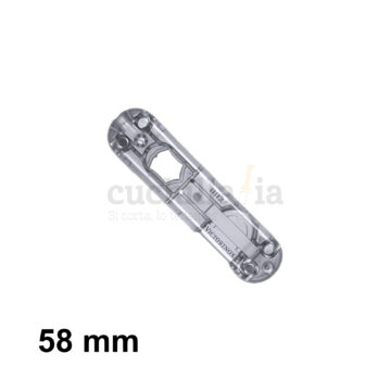 Cacha delantera de 58 mm de color plata transparente de recambio para navajas multiusos Victorinox con linterna – C-6207.T1 – Cuchillalia.com