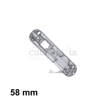 Cacha delantera de 58 mm y tapa para la pila de color plata transparente de recambio para navajas multiusos Victorinox con linterna – C-6207.T1 – Cuchillalia.com