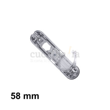 Reverso de la cacha delantera de 58 mm y tapa para la pila de color plata transparente de recambio para navajas multiusos Victorinox con linterna – C-6207.T1 – Cuchillalia.com