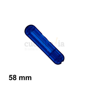 Reverso de la cacha trasera de 58 mm en color azul transparente de recambio para navajas multiusos Victorinox con bolígrafo C-6302.T4 – Cuchillalia.com