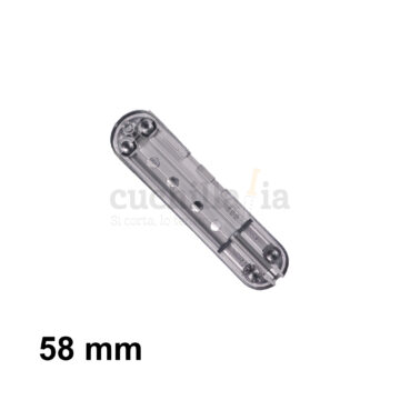 Reverso de la cacha trasera de 58 mm en color plata transparente de recambio para navajas multiusos Victorinox con bolígrafo C-6307.T4 – Cuchillalia.com