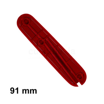 Reverso de la cacha delantera de 91 mm en color rojo con el logotipo del “Pez”, de recambio para navajas multiusos Victorinox – C-3672.3 – Cuchillalia.com