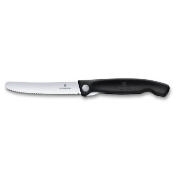 Cuchillo plegable Victorinox Swiss Classic, con hoja dentada y mango negro – Abierto – Cuchillalia.com