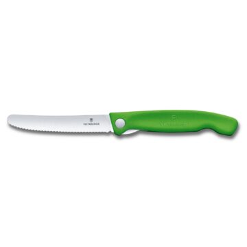 Cuchillo plegable Victorinox Swiss Classic, con hoja dentada y mango verde – Abierto – Cuchillalia.com