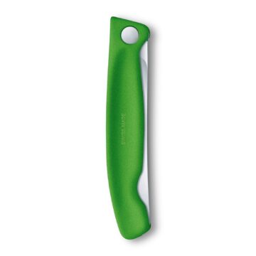 Reverso del cuchillo plegable Victorinox Swiss Classic, con hoja dentada y mango verde – Cerrado – Cuchillalia.com