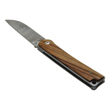Navaja Baladéo Amarillo con mango de madera de fresno – Abierta – Cuchillalia